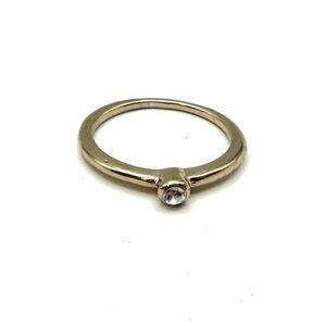 Minimalist Gold Tone Solitaire Ring Size 7 Dainty Bezel Set Clear Stone Stackabl